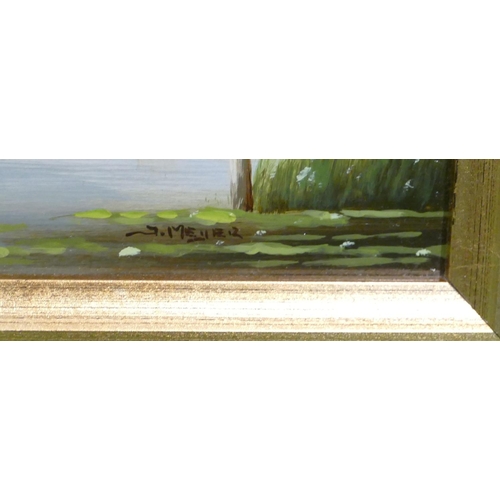 236 - A Modern Oil on Board Dutch canal scene in gilt frame, 12cm x 17.5cm.