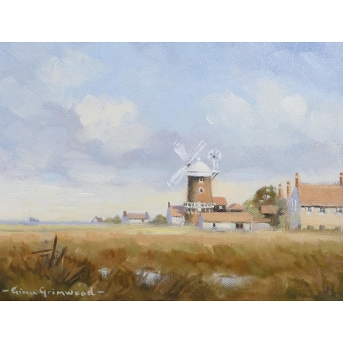 238 - Gina Grimwood, Modern Oil on Canvas depicting windmill signed, in gilt frame, 19cm x 24cm, also anot... 