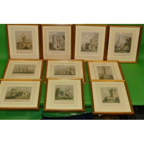 271 - 10 x Coloured Prints depicting various churches, all in gilt frames, approximately 19cm x 22cm (10).