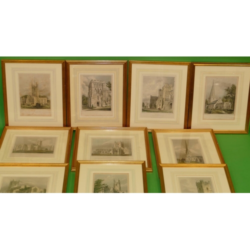 271 - 10 x Coloured Prints depicting various churches, all in gilt frames, approximately 19cm x 22cm (10).