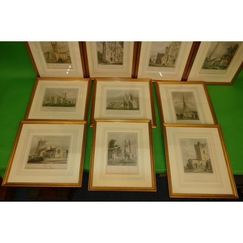 271 - 10 x Coloured Prints depicting various churches, all in gilt frames, approximately 19cm x 22cm (10).