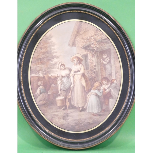 274 - An Oval Coloured Print (mourning) in black and gilt frame, 35cm x 29cm.