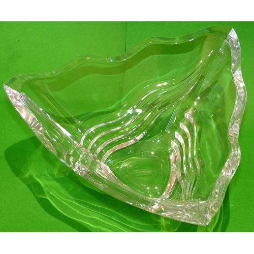 30 - A Triangular Cut Glass Fruit Bowl having scallop Shaped Rim, 24.5cm wide.