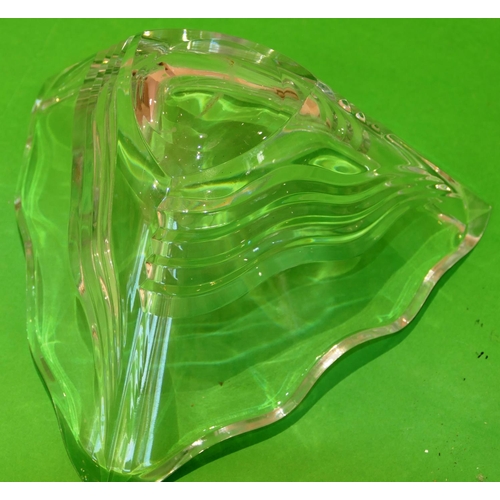 30 - A Triangular Cut Glass Fruit Bowl having scallop Shaped Rim, 24.5cm wide.