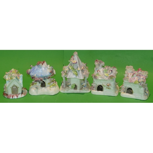 42 - 5 x Victorian Encrusted China Pastel Burners in form of cottages (5).