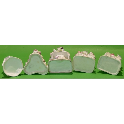 42 - 5 x Victorian Encrusted China Pastel Burners in form of cottages (5).