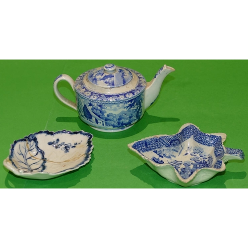 49 - A 19th Century English Small Blue and White Teapot depicting horse drawn cart and cottage in landsca... 