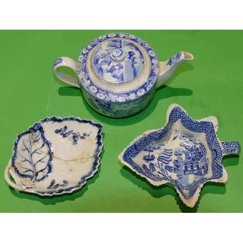 49 - A 19th Century English Small Blue and White Teapot depicting horse drawn cart and cottage in landsca... 