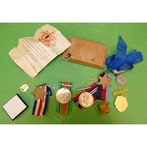 533 - 4 x Second World War Medals with certificates and box, also a Victorian coronation medal 1838 and va... 