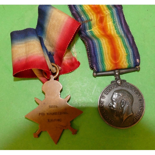 534 - 2 x First World War Medals 1914/18 medal, 1914/15 star 