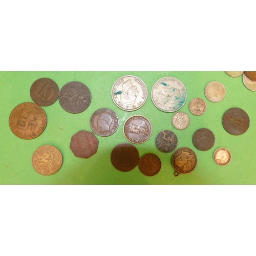 535 - 4 x 19th Century French Coins, 1855/54/56, an American Niagara Falls coin and a quantity of various ... 