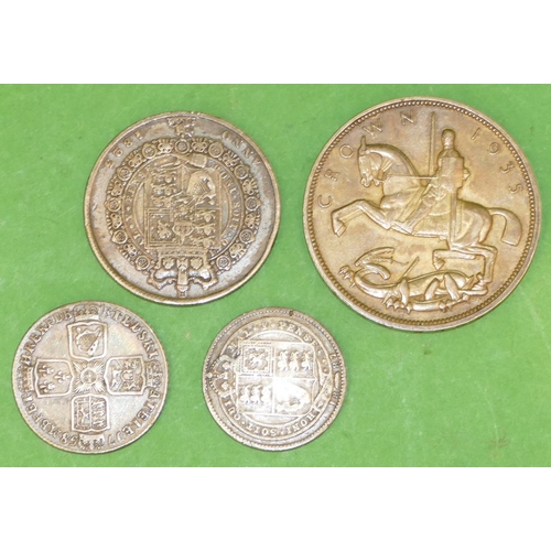 536 - A George II Silver Coin 1758, a George III silver coin 1823, a Victorian silver coin 1887 and a Geor... 