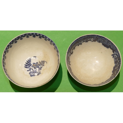 54 - 2 x 18/19th Century English Blue and White Tea Bowls having floral, leaf and scroll decoration (2).