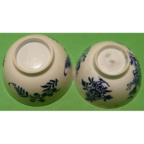 54 - 2 x 18/19th Century English Blue and White Tea Bowls having floral, leaf and scroll decoration (2).