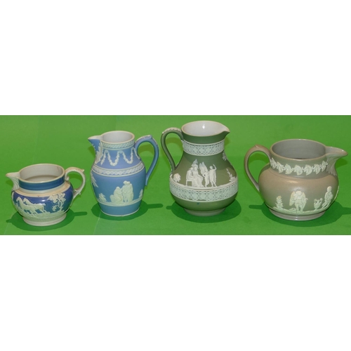 59 - A Wedgwood Jasperware Green and White Round Bulbous Shaped Jug, 11.5cm high, also 3 other similar ja... 