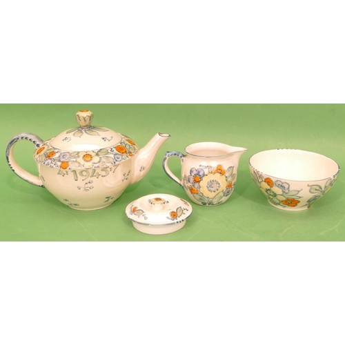 95 - A Spode Hand Painted 3 Piece Tea Service on cream ground with multicoloured floral and leaf decorati... 