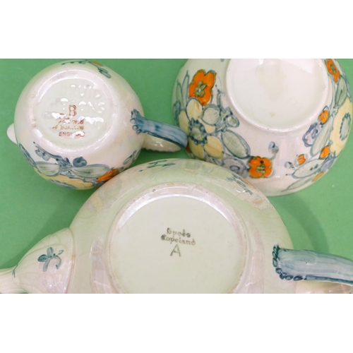 95 - A Spode Hand Painted 3 Piece Tea Service on cream ground with multicoloured floral and leaf decorati... 