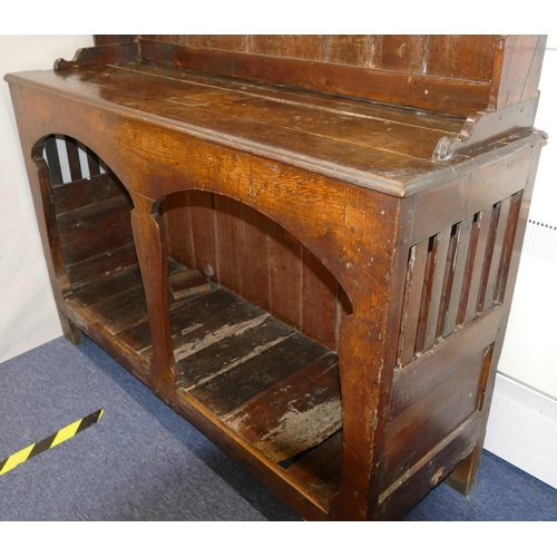 968 - An 18th Century Oak Dresser having shelf back, open cupboard below, with shaped splat to centre, hav... 