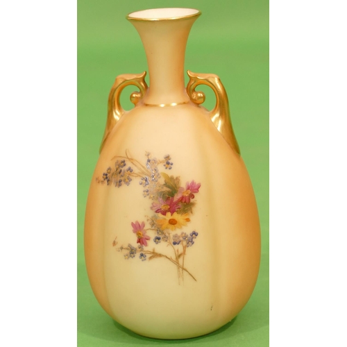 10 - A Royal Worcester Blush Round Bulbous Thin Necked 2 Handled Trumpet Shaped Vase having multicoloured... 