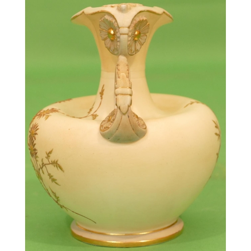 11 - A Royal Worcester Grainger and Co Round Bulbous Blush Jug having pale blue, floral, leaf and gilt de... 