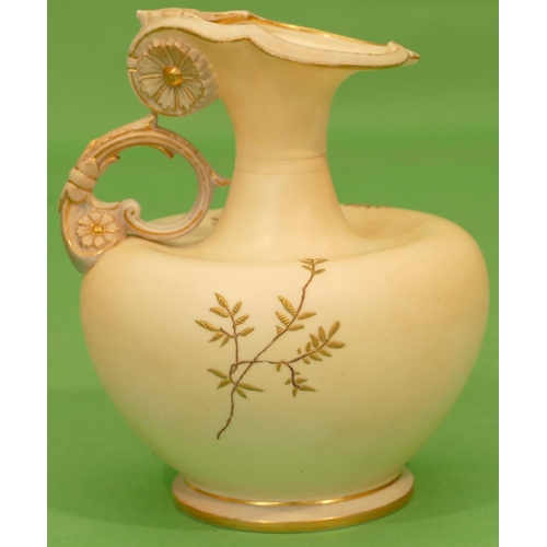 11 - A Royal Worcester Grainger and Co Round Bulbous Blush Jug having pale blue, floral, leaf and gilt de... 