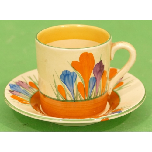 113 - A Clarice Cliff, Bizarre Crocus Pattern Coffee Can and Saucer.