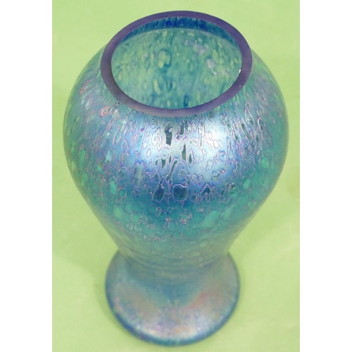 115 - A Glass Round Bulbous Thin Necked Vase on blue ground with lustre style decoration, 25cm high.