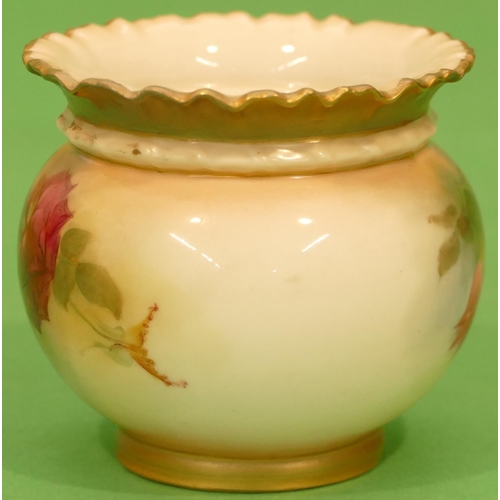 12 - A Royal Worcester EM Fildes Round Bulbous Trumpet Shaped Pot having crinkled rim having multicoloure... 