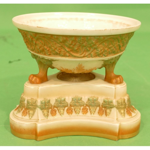 120 - A Royal Worcester Blush Round Bowl having claw feet on tripod base, with all over raised grape and v... 