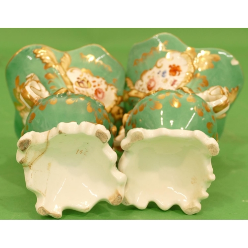 124 - A Pair of 19th Century Paris Porcelain Bulbous Trumpet Shaped 2 Handled Vases on green ground with m... 