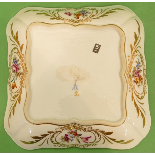 162 - A Meissen Square Scallop Shaped Dish on white and blue ground having hand painted figure, landscape,... 