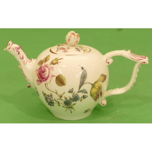 168 - A Meissen Small Round Bulbous Shaped Teapot on white ground with multicoloured floral and leaf decor... 