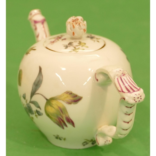 168 - A Meissen Small Round Bulbous Shaped Teapot on white ground with multicoloured floral and leaf decor... 