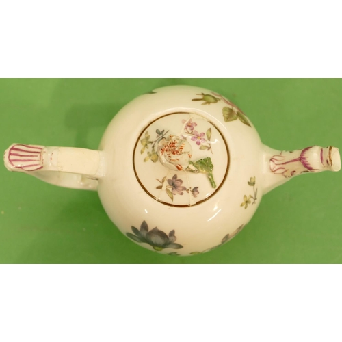 168 - A Meissen Small Round Bulbous Shaped Teapot on white ground with multicoloured floral and leaf decor... 