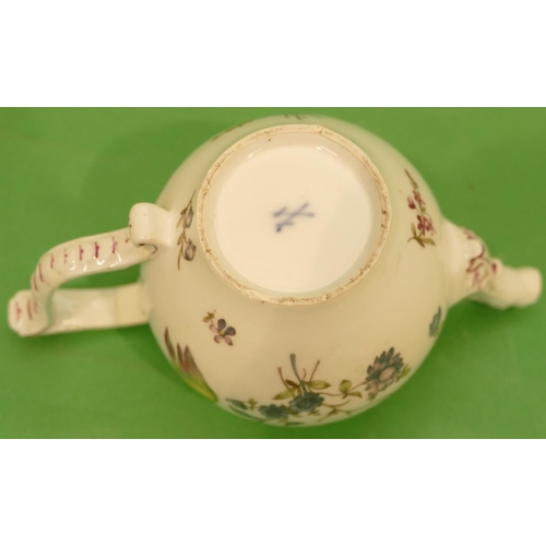 168 - A Meissen Small Round Bulbous Shaped Teapot on white ground with multicoloured floral and leaf decor... 