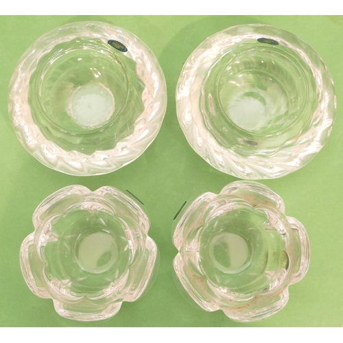 19 - A Pair of Royal Copenhagen Clear Glass Round Bulbous Candle Holders, 12cm diameter, also another pai... 