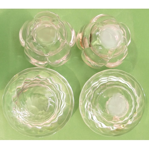 19 - A Pair of Royal Copenhagen Clear Glass Round Bulbous Candle Holders, 12cm diameter, also another pai... 