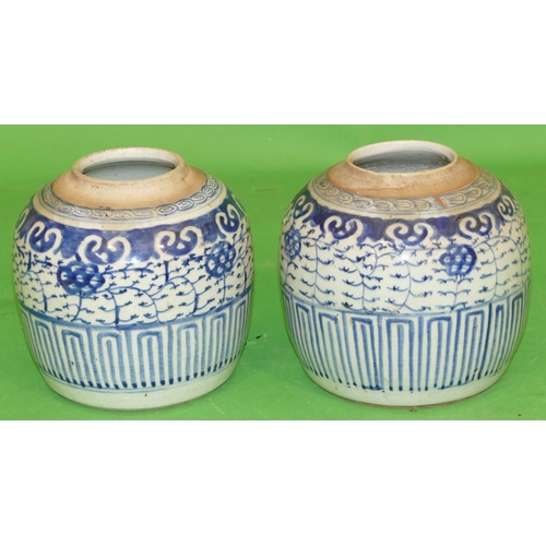 217 - A Pair of 18/19th Century Chinese Blue and White Ginger Jars (no covers) with all over floral and ke... 