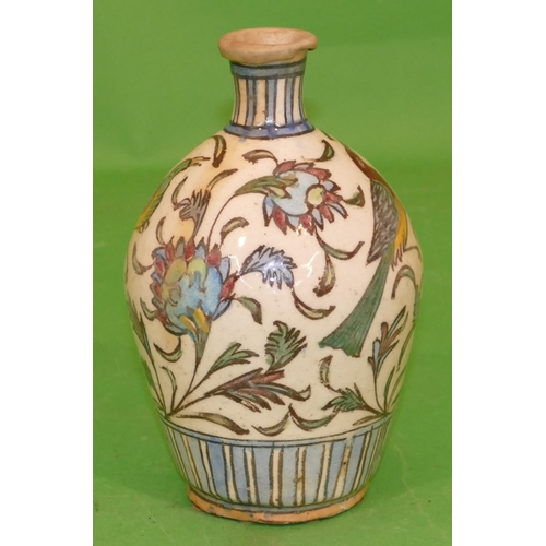 218 - An Eastern Round Bulbous Thin Necked Vase on cream ground with multicoloured, bird, floral and leaf ... 