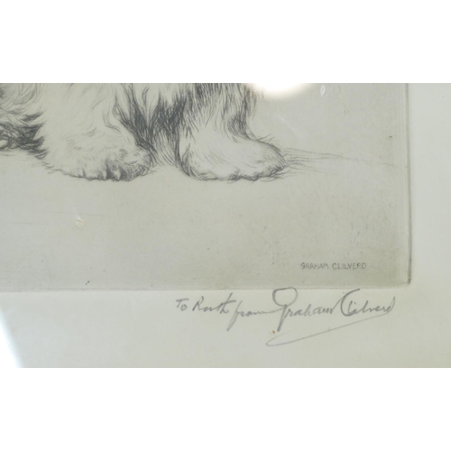 230 - Graham Clilverd, Signed Black and White Etching of a seated Scottie dog, signed in pencil, in black ... 