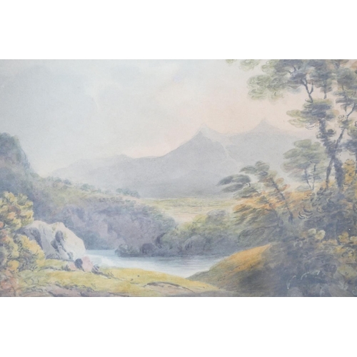 239 - A 19th Century Watercolour depicting river landscape with hills in background, unsigned (slight tear... 