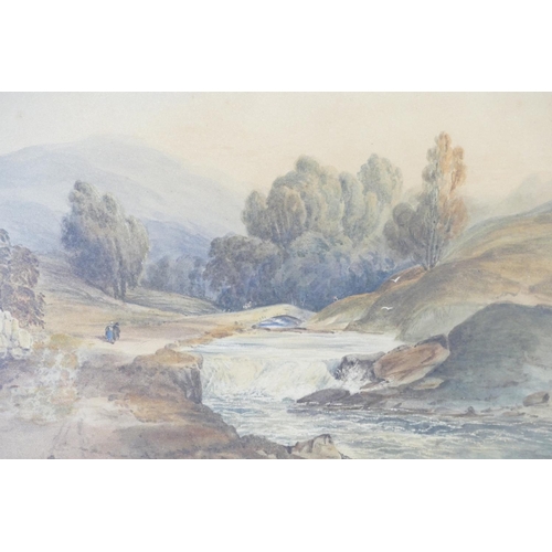 240 - After TM Richardson Snr, Early 19th Century Watercolour depicting figures on river landscape with tr... 