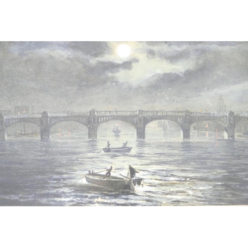 242 - A 19th Century Monochrome Watercolour depicting sailing boats on the river at moon light with arched... 