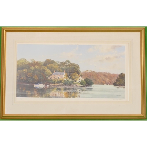 249 - Barn Father, Signed Limited Edition Coloured Print depicting river landscape with boat and buildings... 