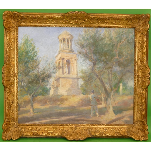 265 - Douglas Stannus Gray, Oil on Canvas depicting figures round memorial in a South of France park, sign... 