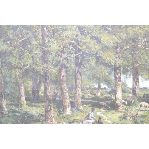 267 - Godfroy De Hagemann, Large Oil on Canvas woodland scene with sheppard resting his flock having furth... 