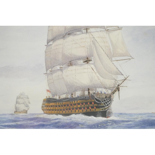 269 - F P Sheverton, Marine Watercolour depicting various frigates at full sail, signed, in white painted ... 