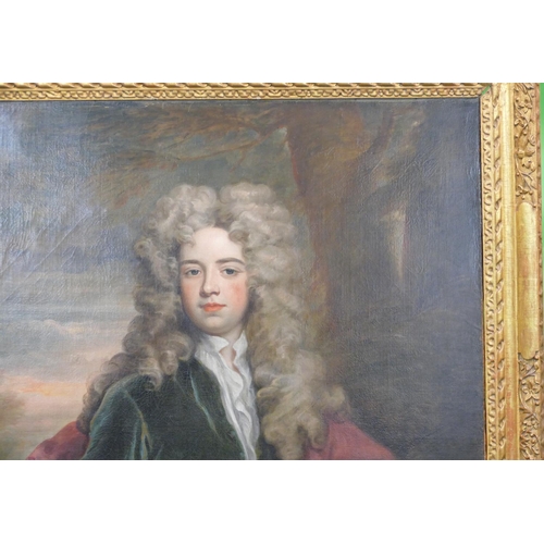 283 - Godfrey Kneller (1646-1723), Oil on Canvas 3 quarter length portrait of a gentleman with sword and d... 