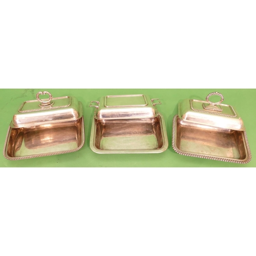 289 - A Silver Plated Rectangular Shaped Entree Dish having gadroon rim with cover, another similar entree... 