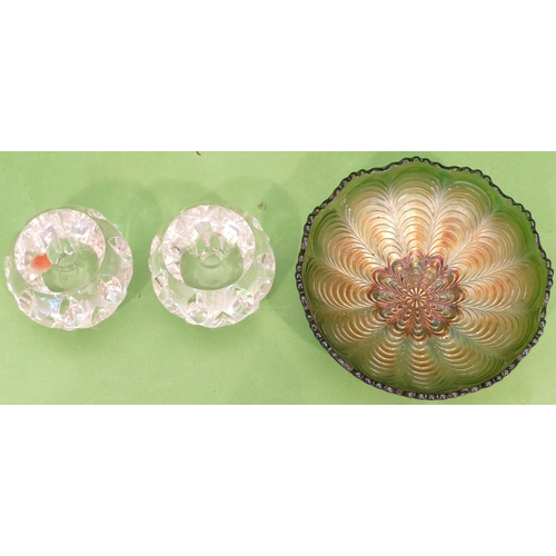 3 - A Pair of Royal Doulton Cut Glass Small Round Bulbous Shaped Candle Holders, 6.5cm high, also a smal... 